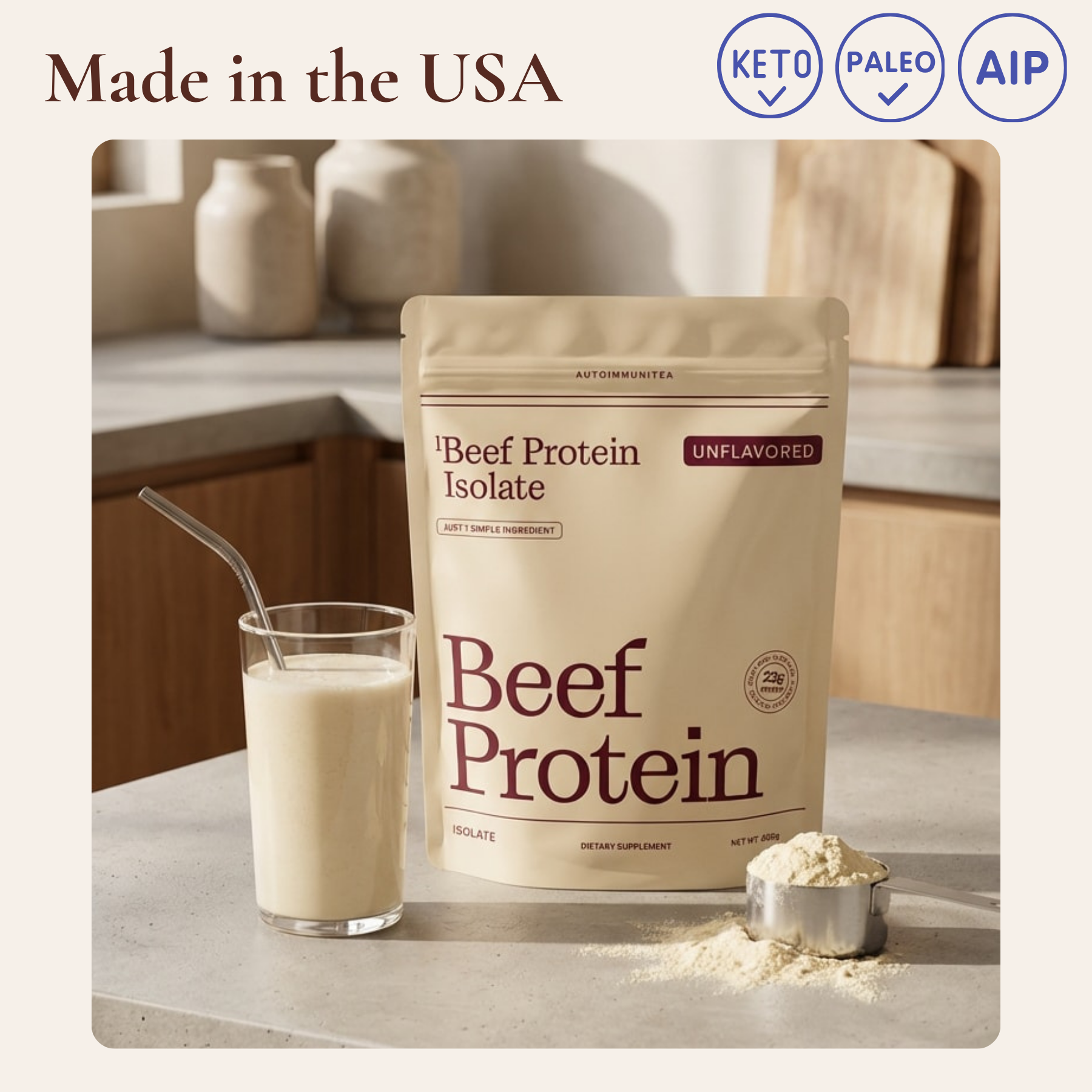 Gut-Friendly Beef Protein Isolate — Unflavored Grass-Fed Protein Powder