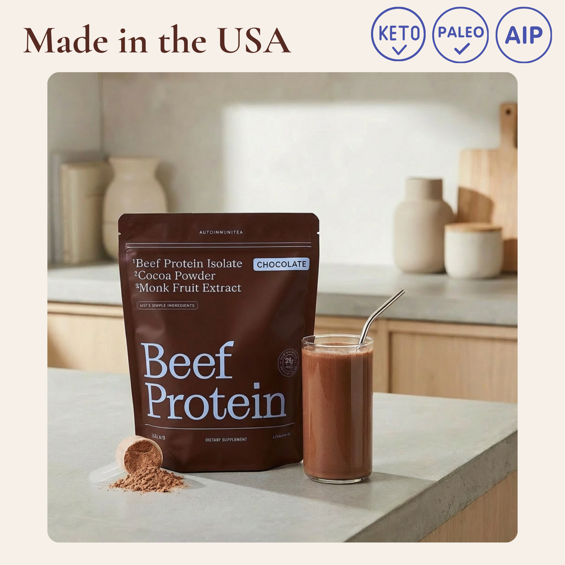 Gut-Friendly Beef Protein Isolate — Chocolate Grass-Fed Protein Powder