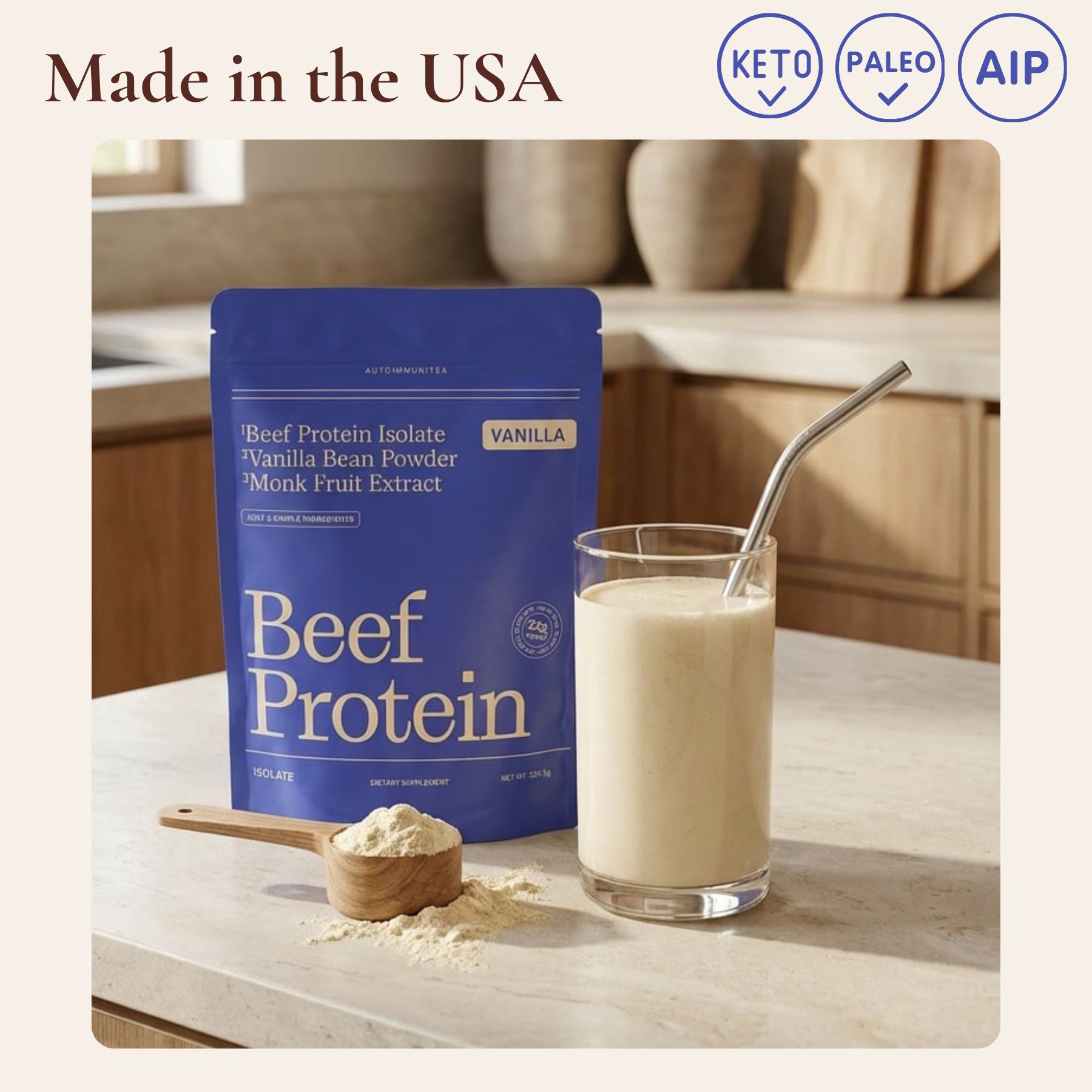 Gut-Friendly Beef Protein Isolate — Vanilla Grass-Fed Protein Powder