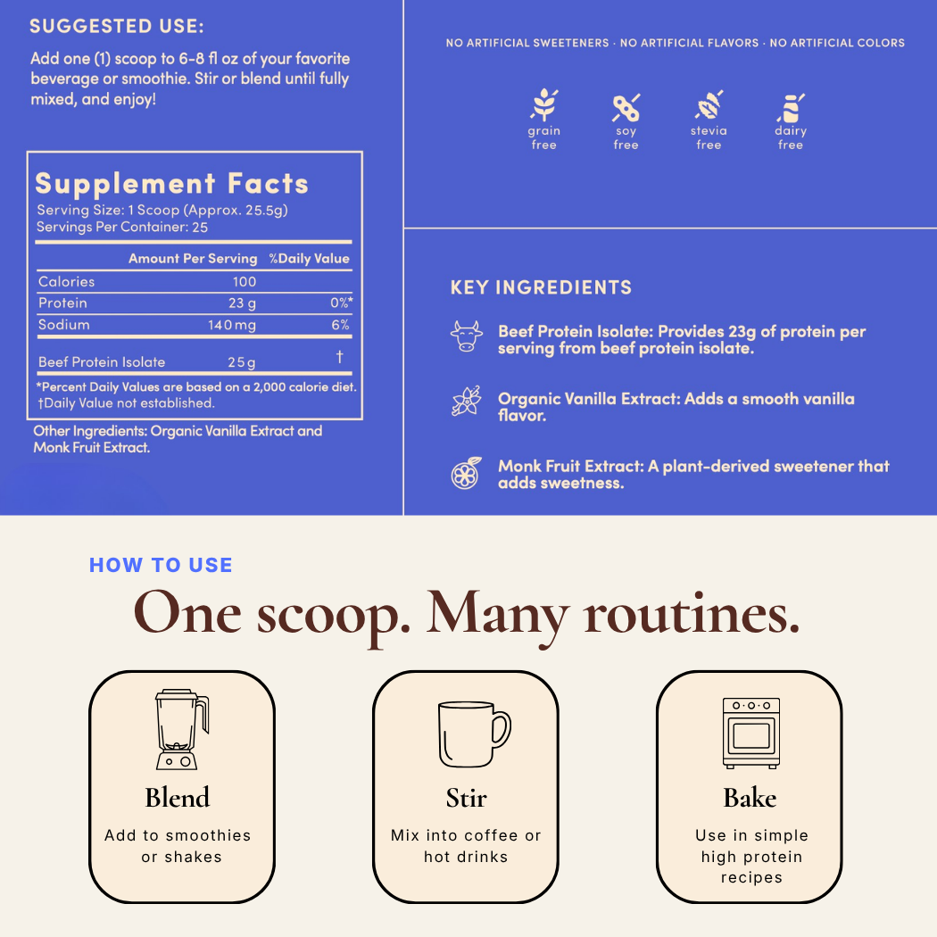 Gut-Friendly Beef Protein Isolate — Vanilla Grass-Fed Protein Powder
