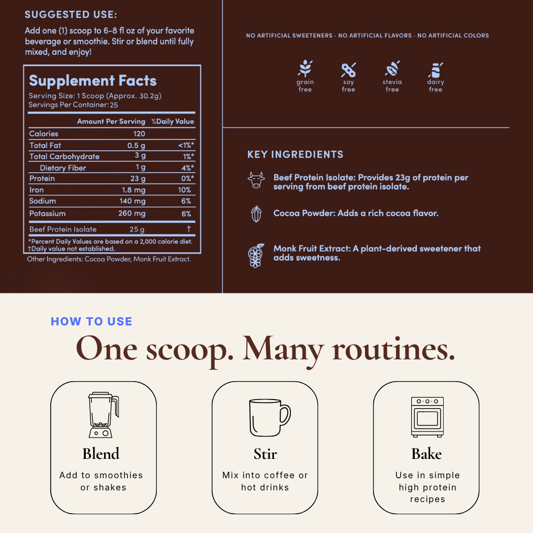 Gut-Friendly Beef Protein Isolate — Chocolate Grass-Fed Protein Powder